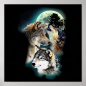 Fantasy Wolf Moon Mountain Poster (Vorne)