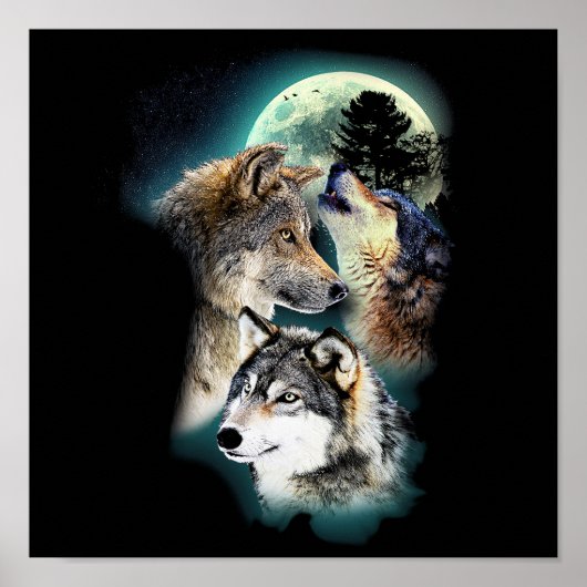 Fantasy Wolf Moon Mountain Poster (Vorne)