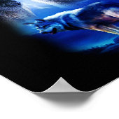 Fantasy Wolf Moon Mountain Poster (Ecke)