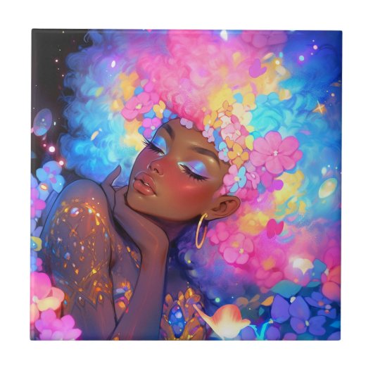 Fantasy Woman African American Art Fliese (Vorderseite)