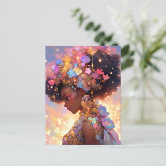 Fantasy Woman African American Art Postkarte (Stehend Vorderseite)