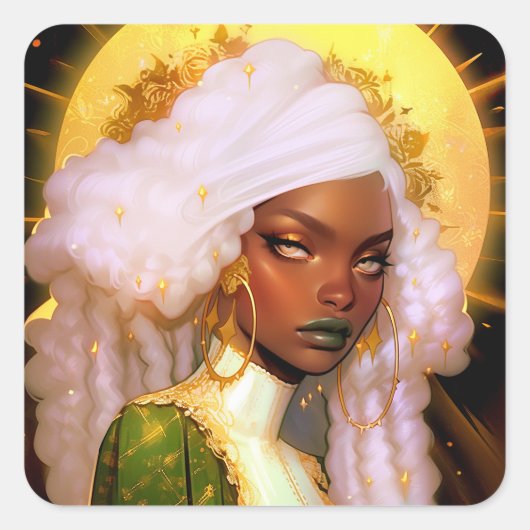 Fantasy Woman African American Art Quadratischer Aufkleber (Vorderseite)