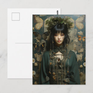 Fantasy Woman and Butterfats Kunst Postkarte