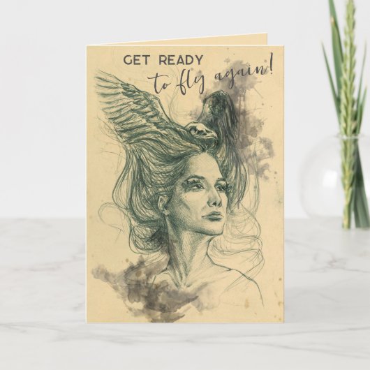 Fantasy Woman Bird Skull Wings Surreal Art Karte (Vorderseite)