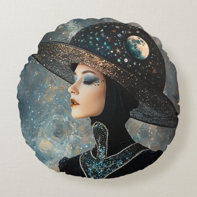 Fantasy Woman Rundes Kissen (Vorderseite)