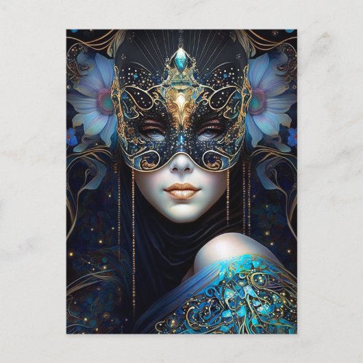 Fantasy Woman Wear Mask Postkarte (Vorderseite)