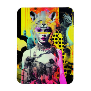 Fantasy Women and Animals Colorful Collage Magnet