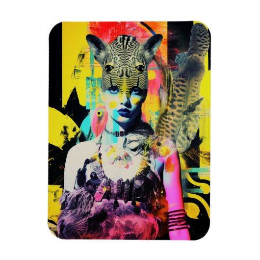 Fantasy Women and Animals Colorful Collage Magnet (Vertikal)