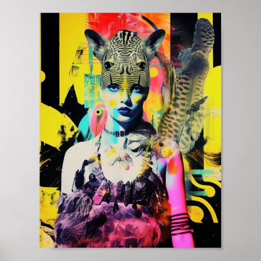 Fantasy Women and Animals Colorful Collage Poster (Vorne)