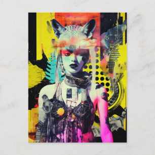 Fantasy Women and Animals Colorful Collage Postkarte