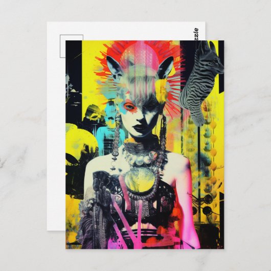 Fantasy Women and Animals Colorful Collage Postkarte (Vorne/Hinten)