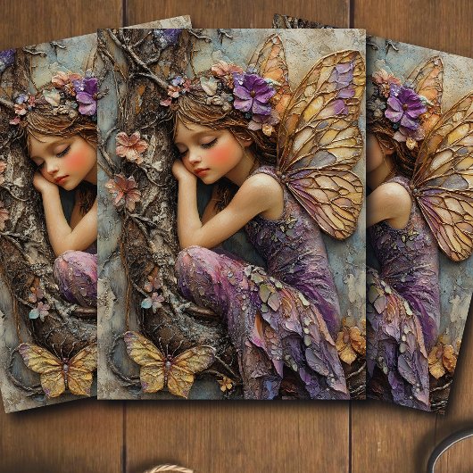 Fantasy Woodland Fairy with Butterflies Decoupage Seidenpapier