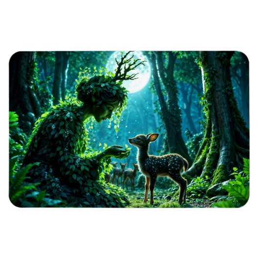Fantasy woodland goddess and gentle deer art magnet (Horizontal)