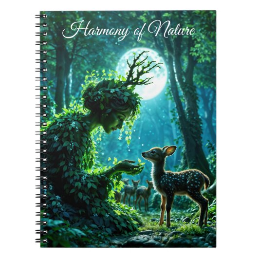 Fantasy woodland goddess and gentle deer art notizblock (Vorderseite)