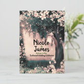 Fantasy Woodland verzaubert Rosa Wald Hochzeit in Einladung (Stehend Vorderseite)