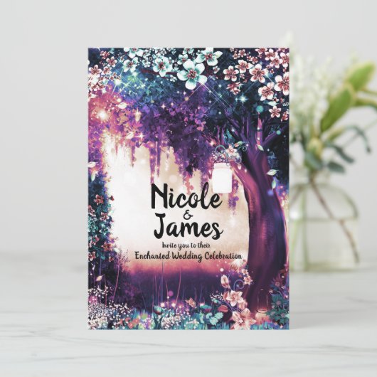Fantasy Woodland verzauberte Sommerwald Hochzeit I Einladung (Stehend Vorderseite)