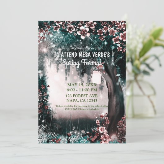 Fantasy Woodland Verzauberter Schwarzwald Prom Tan Einladung (Stehend Vorderseite)