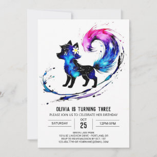 Fantasy Woodland Wolf Digital Girl Geburtstag Einladung