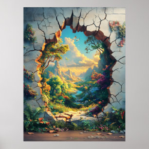 Fantasy World durch ein Cracks Wall Design Poster
