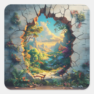 Fantasy World durch ein Cracks Wall Design Quadratischer Aufkleber