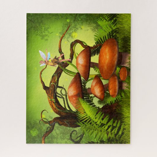 Fantasy World Forest, große Pilze und Fee Puzzle (Vertikal)