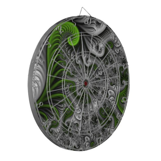 Fantasy World Green and Graue Abstrakte Fraktal Ar Dartscheibe (Vorderseite Links)