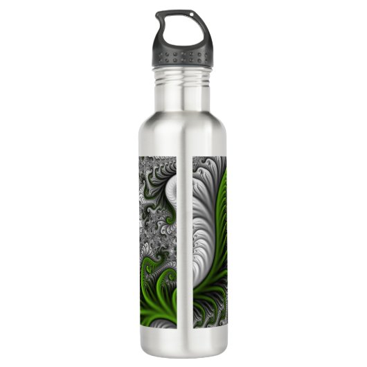 Fantasy World Green and Graue Abstrakte Fraktal Ar Edelstahlflasche (Rückseite)