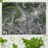 Fantasy World Green and Graue Abstrakte Fraktal Ar Geschirrtuch (Gefaltet)