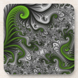 Fantasy World Green and Graue Abstrakte Fraktal Ar Getränkeuntersetzer