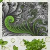Fantasy World Green and Graue Abstrakte Fraktal Ar Handtuch (Gefaltet)