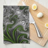 Fantasy World Green and Graue Abstrakte Fraktal Ar Handtuch (Viertel Falte)