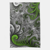 Fantasy World Green and Graue Abstrakte Fraktal Ar Handtuch (Vertikal)