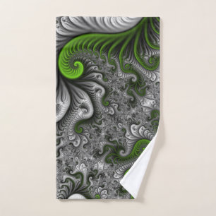 Fantasy World Green and Graue Abstrakte Fraktal Ar Handtuch