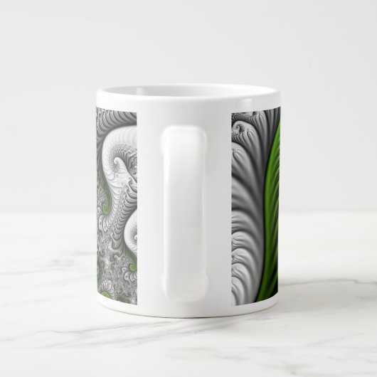 Fantasy World Green and Graue Abstrakte Fraktal Ar Jumbo-Tasse (Rückseite)