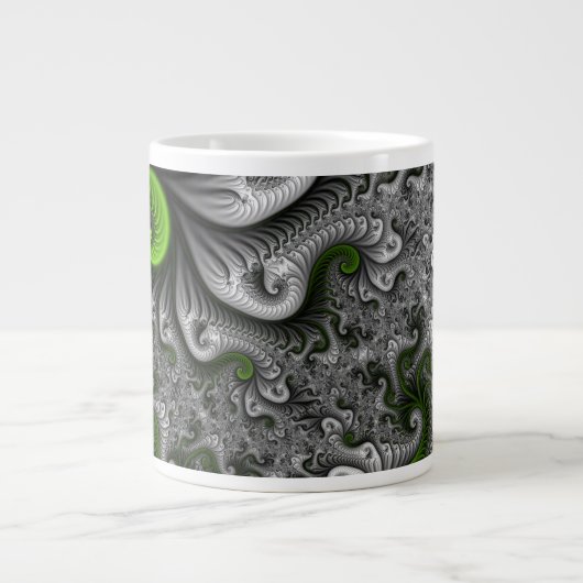 Fantasy World Green and Graue Abstrakte Fraktal Ar Jumbo-Tasse (Vorderseite)
