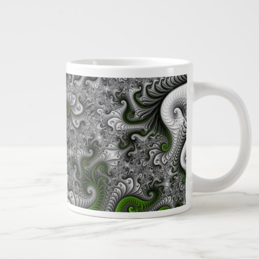 Fantasy World Green and Graue Abstrakte Fraktal Ar Jumbo-Tasse (Rechts)