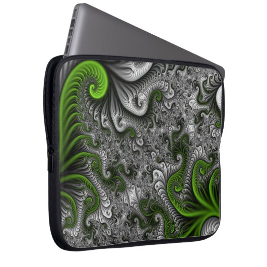 Fantasy World Green and Graue Abstrakte Fraktal Ar Laptopschutzhülle (Vorne Rechts)