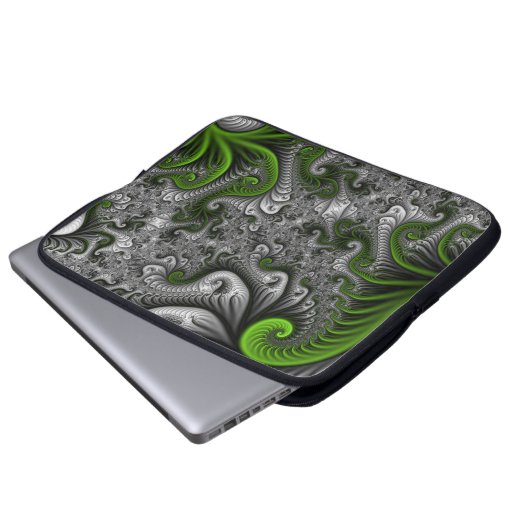 Fantasy World Green and Graue Abstrakte Fraktal Ar Laptopschutzhülle (Vorne Knopf)