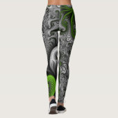 Fantasy World Green and Graue Abstrakte Fraktal Ar Leggings (Rückseite)