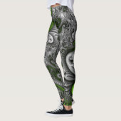 Fantasy World Green and Graue Abstrakte Fraktal Ar Leggings (Links)
