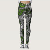 Fantasy World Green and Graue Abstrakte Fraktal Ar Leggings (Vorderseite)