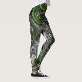 Fantasy World Green and Graue Abstrakte Fraktal Ar Leggings (Rechts)