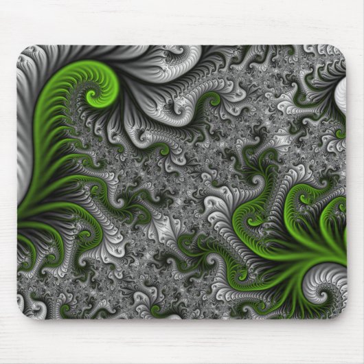 Fantasy World Green and Graue Abstrakte Fraktal Ar Mousepad (Vorne)