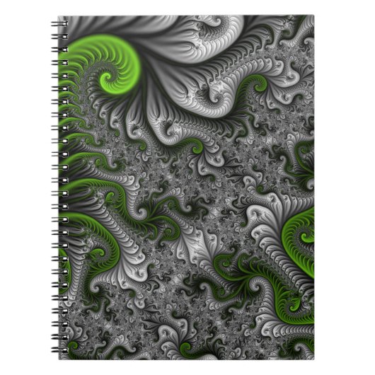 Fantasy World Green and Graue Abstrakte Fraktal Ar Notizblock (Vorderseite)