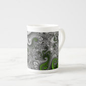 Fantasy World Green and Graue Abstrakte Fraktal Ar Porzellantasse (Vorderseite Rechts)