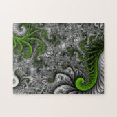 Fantasy World Green and Graue Abstrakte Fraktal Ar Puzzle (Horizontal)