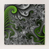 Fantasy World Green and Graue Abstrakte Fraktal Ar Puzzle (Horizontal)
