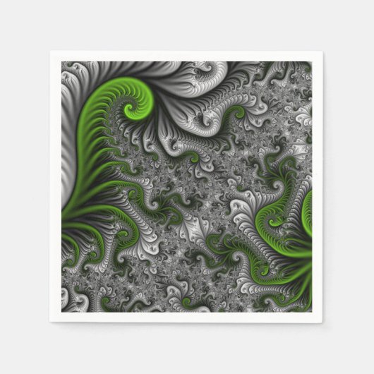 Fantasy World Green and Graue Abstrakte Fraktal Ar Serviette (Vorderseite)