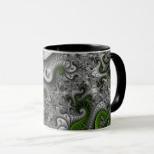 Fantasy World Green and Graue Abstrakte Fraktal Ar Tasse (VorderseiteRechts)