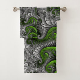 Fantasy World Green And Gray Abstract Fractal Art Badhandtuch Set